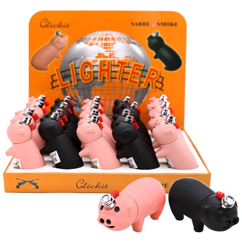 Clickit Pig Double Flame Lighters (GH-3047) | 20 Count Display product image